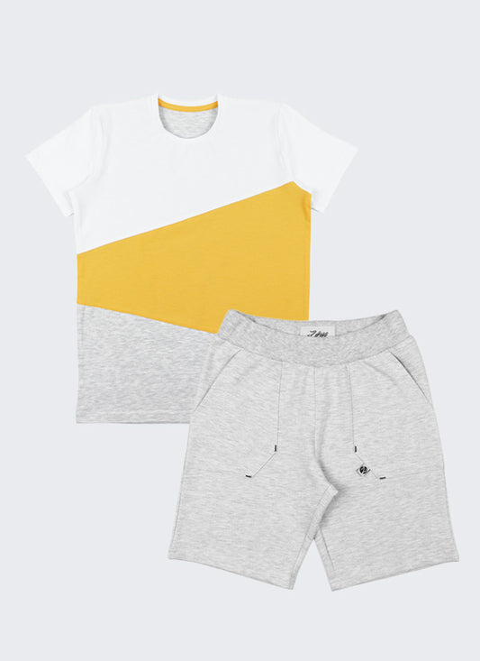 Asymmetric T-shirt & Shorts - Yellow