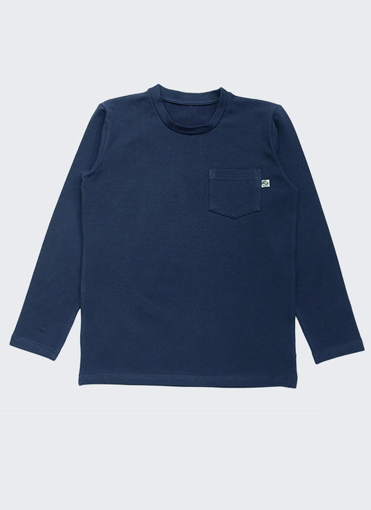 Small Pocket Long Sleeve T-shirt - Dark Blue