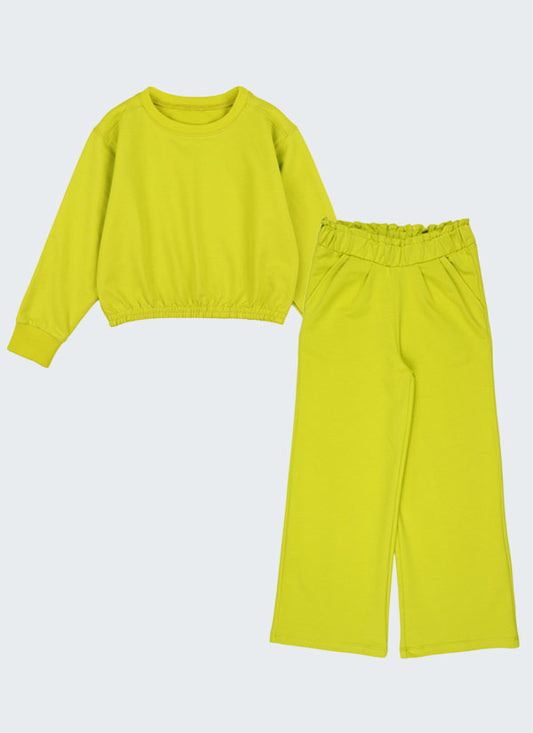 Crop Sweatshirt & Cloche Pants - Bright Lime