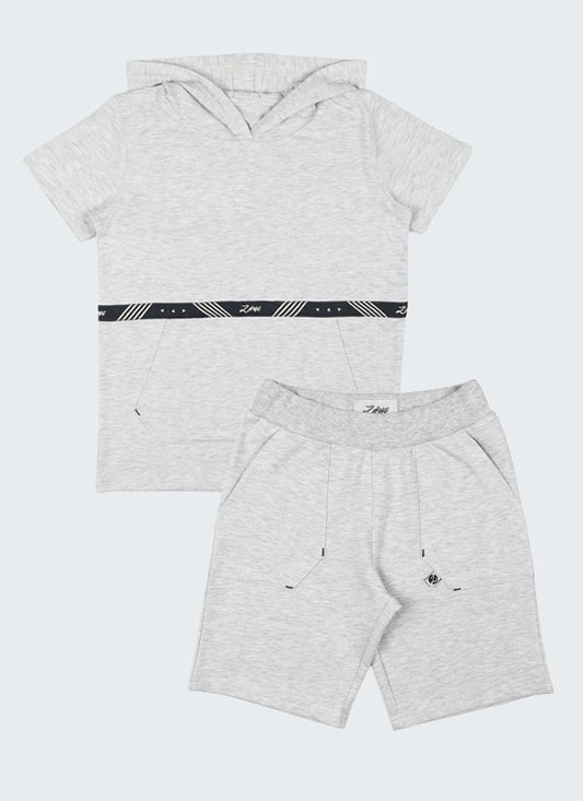 T-shirt Hoodie & Shorts Set - Gray