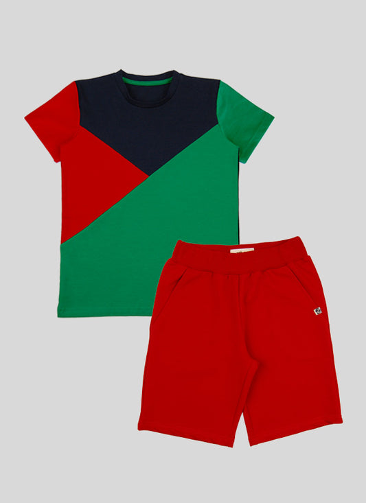 Color Block T-shirt & Shorts - Red