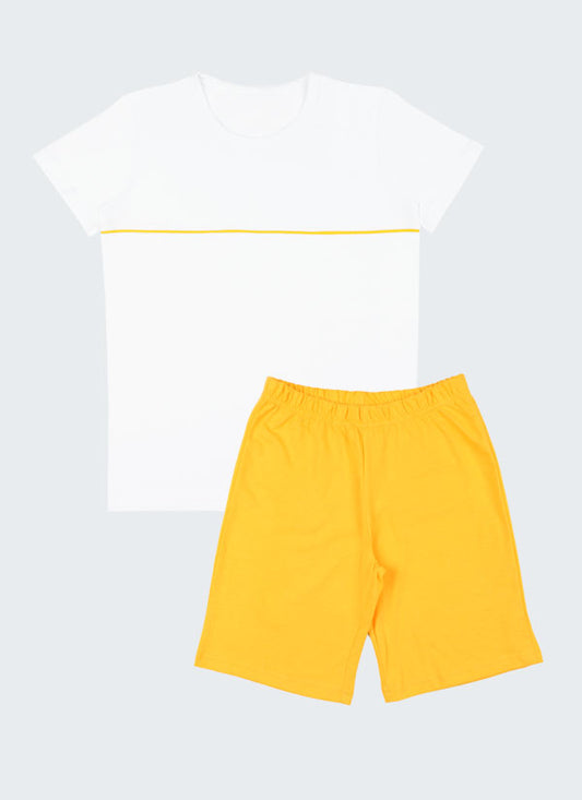 Color Band Pajamas - White & Yellow