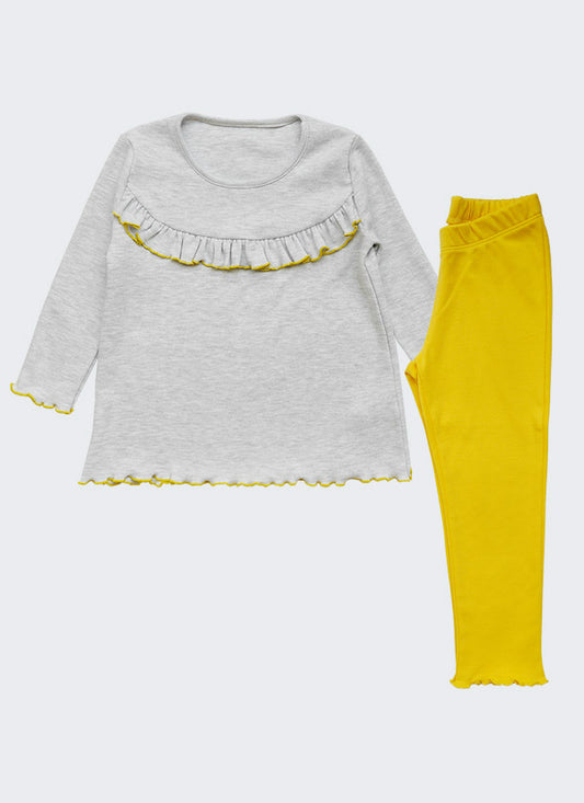 Ruffle Pajamas - Gray & Yellow